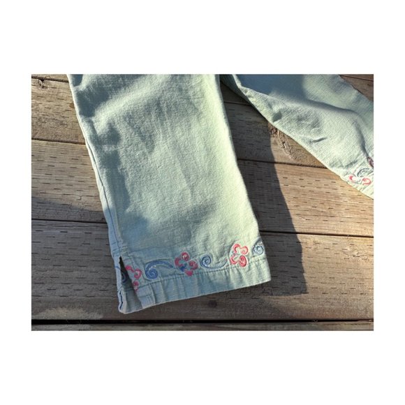 Woolco Mint Green Capri Pants Pink Embroidery Trim 100% Cotton Sz 5 - Picture 7 of 7